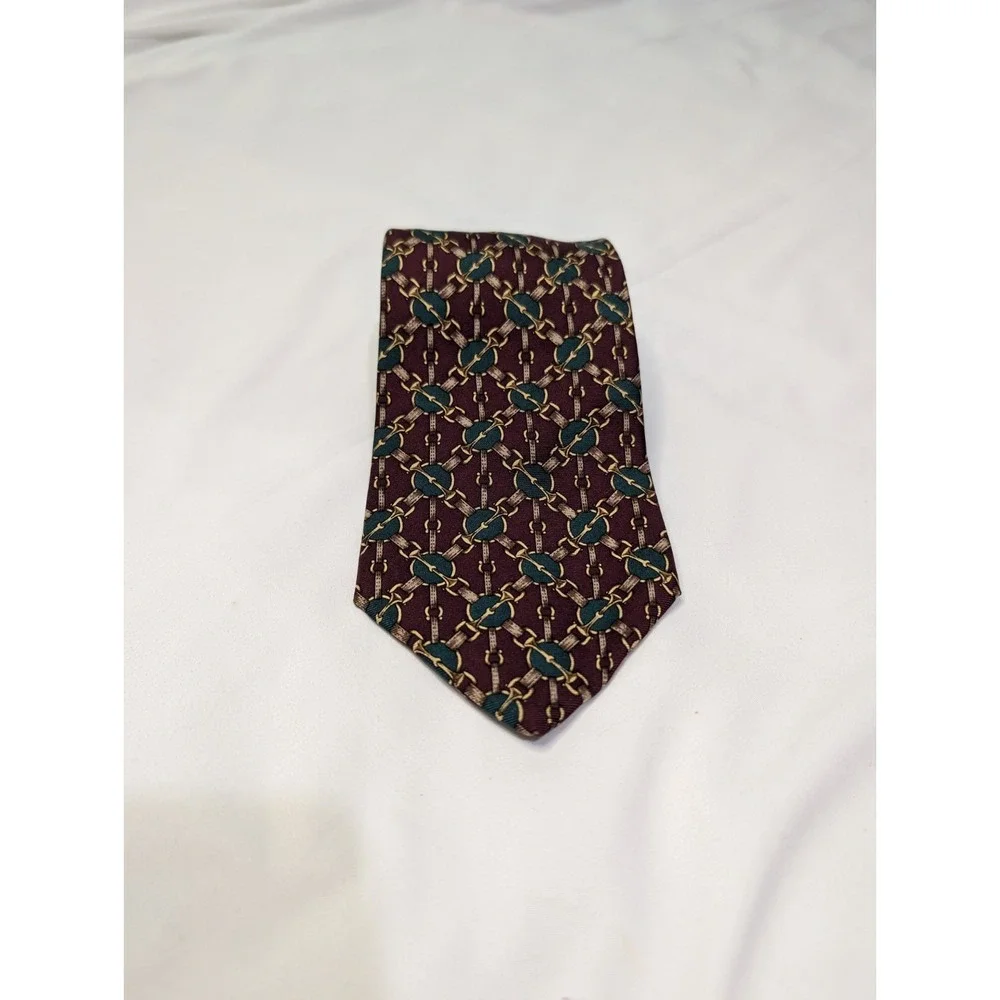 Vintage Brooks Brothers Makers Silk Tie Equestrian Horse Bit Burgundy USA Made